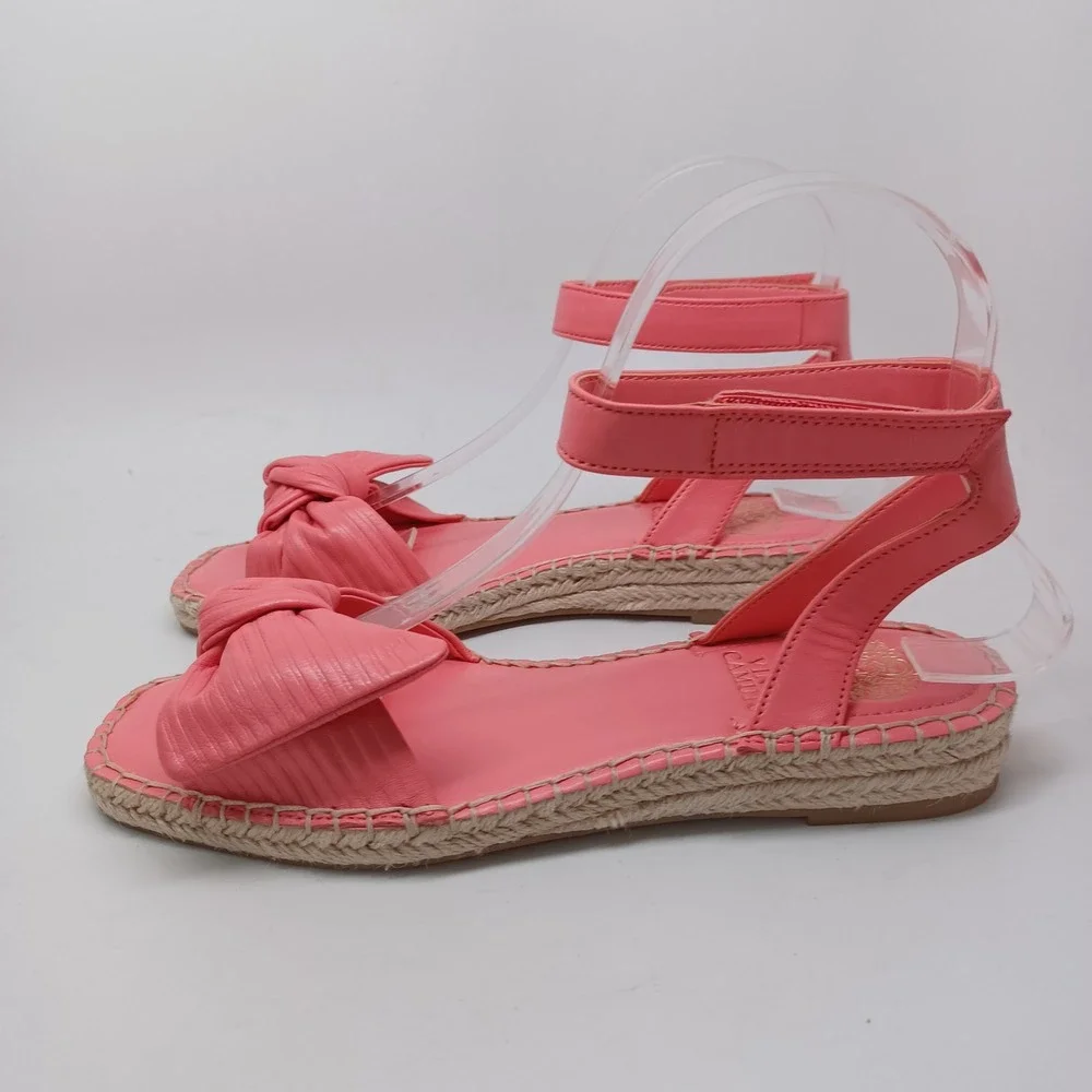 Vince Camuto Pink Leather Bow Espadrille Ankle Strap Flat Sandals Maybel Sz 7M